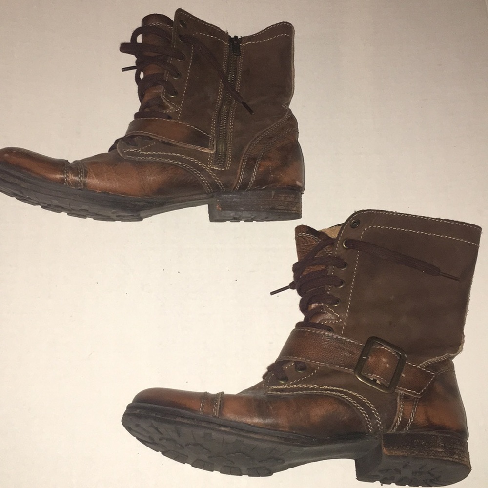 Steve Madden Leather and Suede Brown Combat Boots